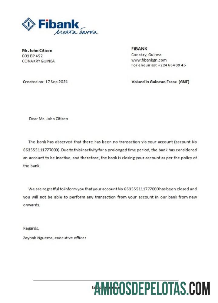 Referência de fechamento do Fibank da Guiné amostra